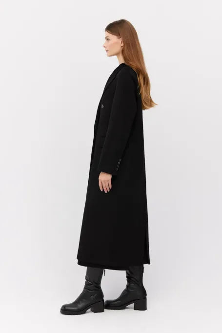 Palton lung negru din cașmir doubleface