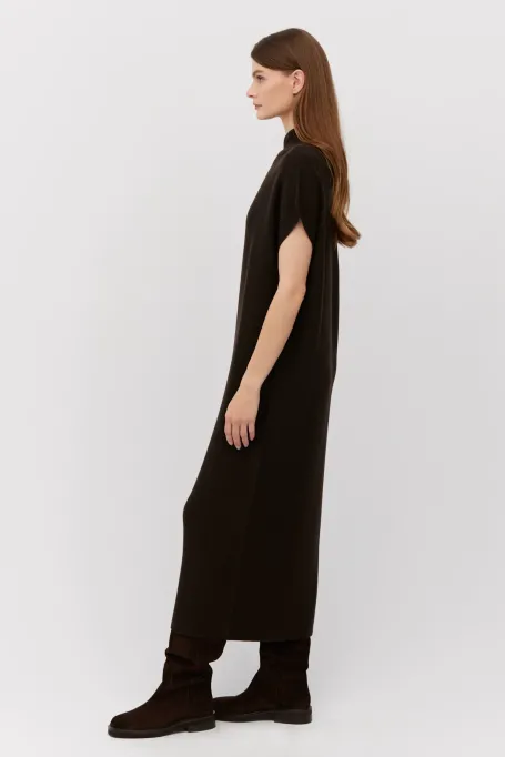 Rochie midi din lână maro