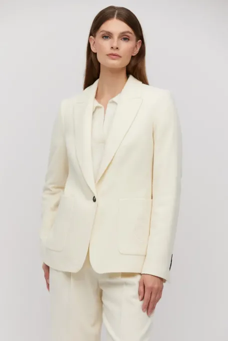 Jachetă de costum din lână crem cu cașmir