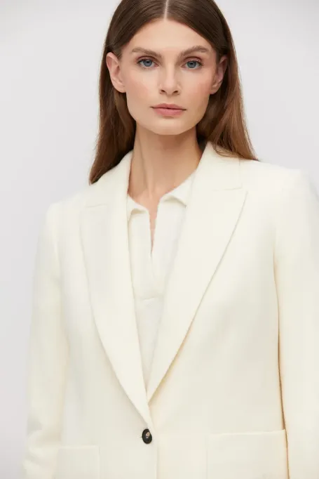 Jachetă de costum din lână crem cu cașmir