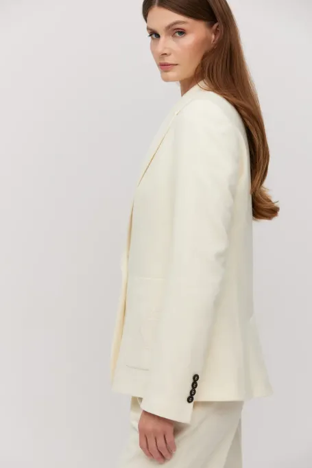 Jachetă de costum din lână crem cu cașmir