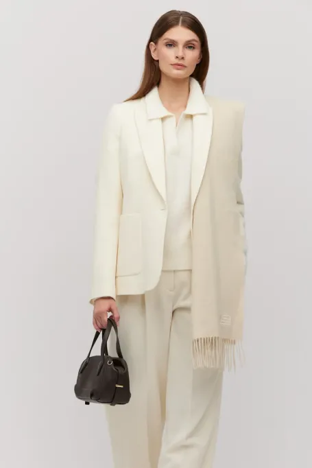 Jachetă de costum din lână crem cu cașmir