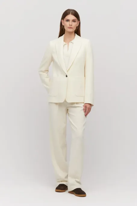 Pantaloni de costum din lână crem cu cașmir