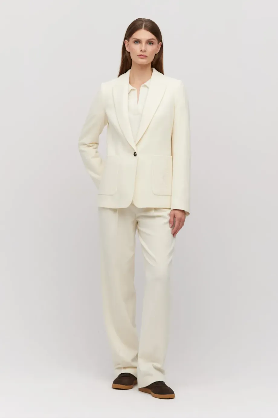 Pantaloni de costum din lână crem cu cașmir Pantaloni de costum din lână crem cu cașmir