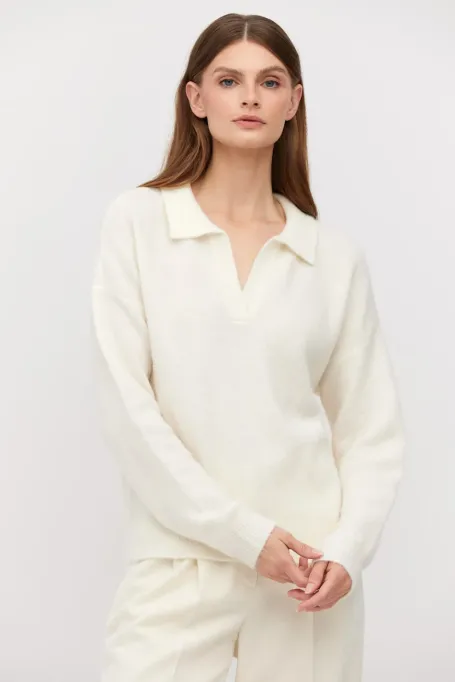 Pulover din lână alpaca crem