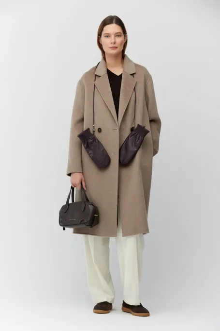 Palton maro deschis cu două fețe din cașmir și mătase