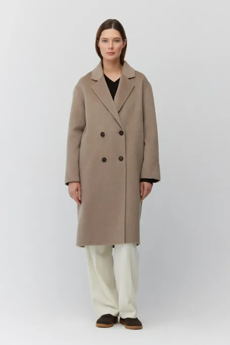 Palton maro deschis cu două fețe din cașmir și mătase