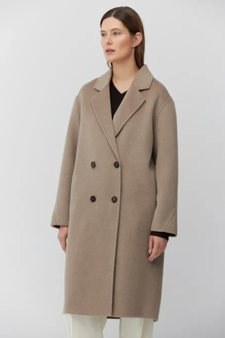 Palton maro deschis cu două fețe din cașmir și mătase