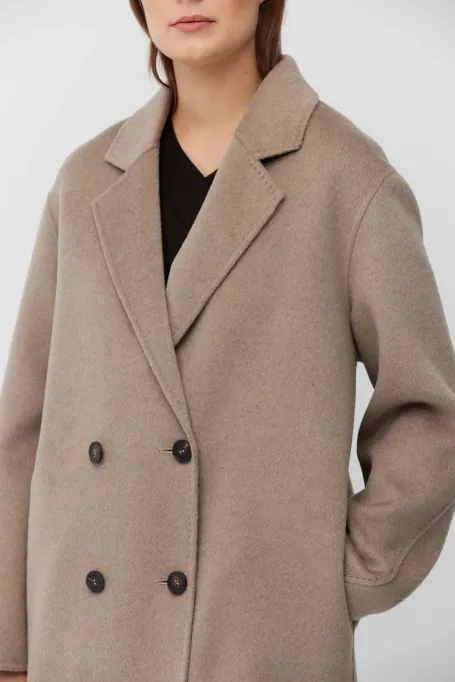 Palton maro deschis cu două fețe din cașmir și mătase