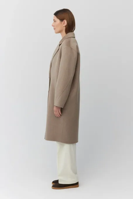 Palton maro deschis cu două fețe din cașmir și mătase