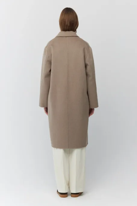 Palton maro deschis cu două fețe din cașmir și mătase