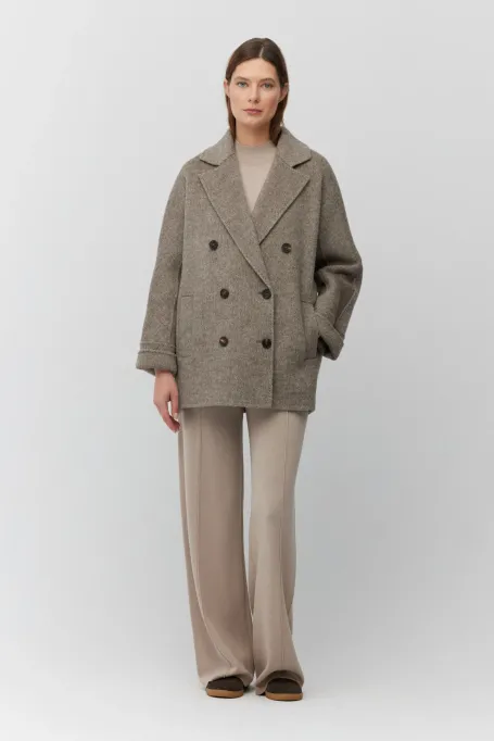 Jachetă dublă din alpaca cu spic de hering maro