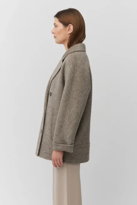 Jachetă dublă din alpaca cu spic de hering maro