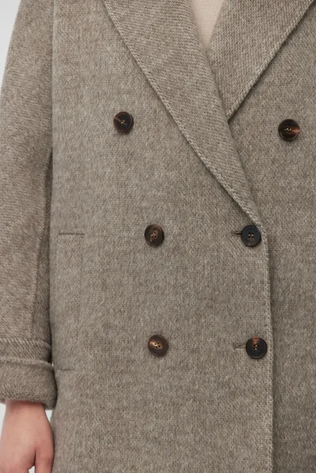 Jachetă dublă din alpaca cu spic de hering maro