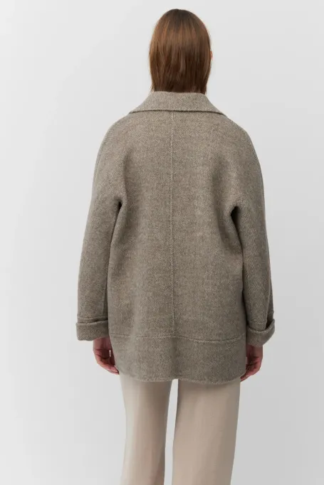 Jachetă dublă din alpaca cu spic de hering maro