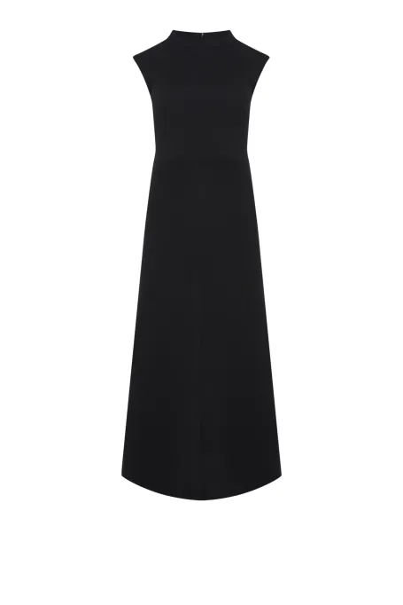 Rochie neagră fără mâneci din lână de miel Rochie neagră fără mâneci din lână de miel