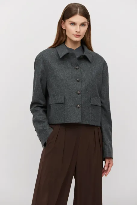 Jachetă gri din cașmir, tip pătrățele