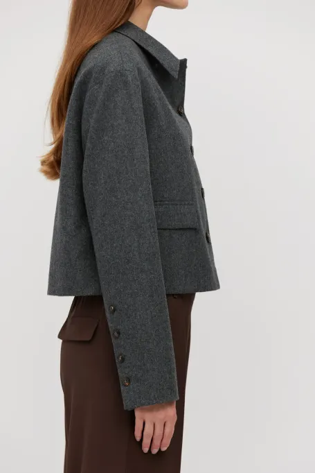 Jachetă gri din cașmir, tip pătrățele
