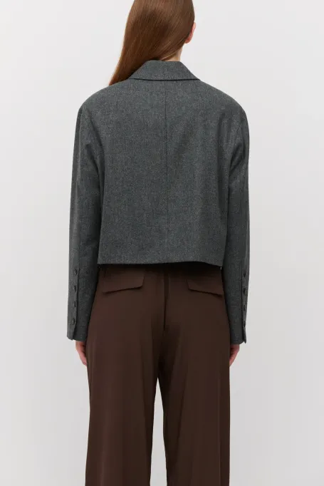 Jachetă gri din cașmir, tip pătrățele
