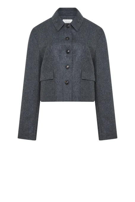 Jachetă gri din cașmir, tip pătrățele