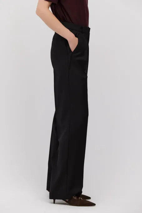 Pantaloni largi din lână neagră