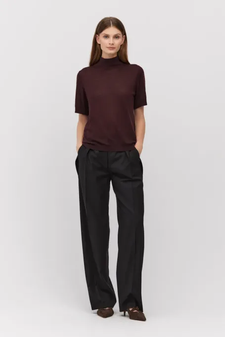 Pantaloni largi din lână neagră