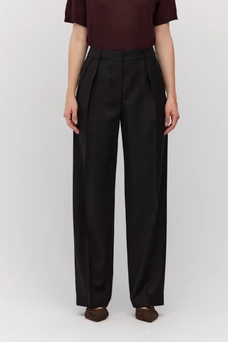 Pantaloni largi din lână neagră