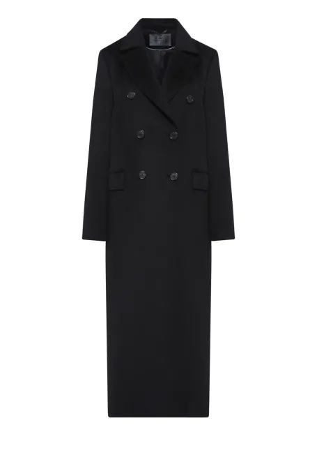 Palton negru cu un amestec de mătase și cașmir