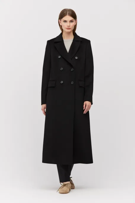 Palton negru cu un amestec de mătase și cașmir