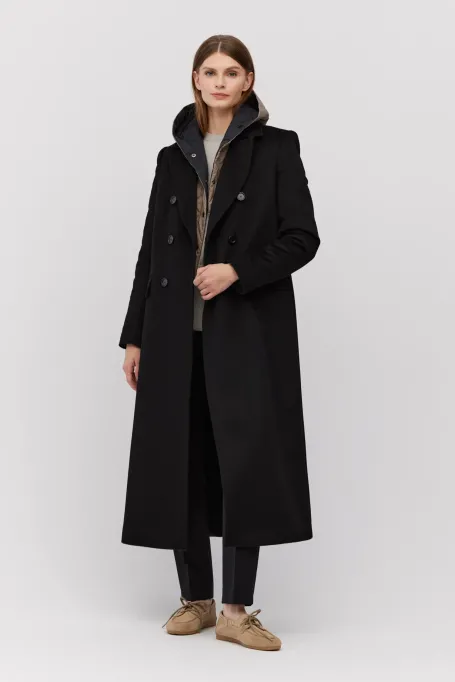 Palton negru cu un amestec de mătase și cașmir