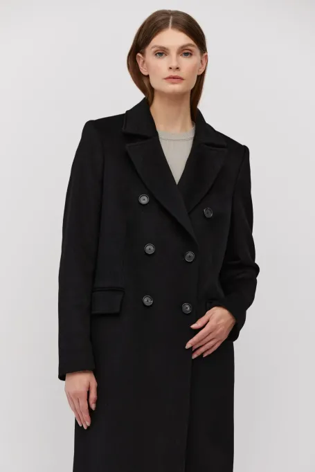 Palton negru cu un amestec de mătase și cașmir