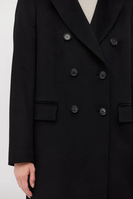 Palton negru cu un amestec de mătase și cașmir
