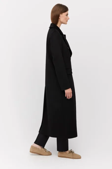 Palton negru cu un amestec de mătase și cașmir