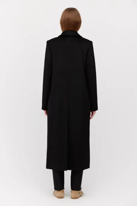 Palton negru cu un amestec de mătase și cașmir