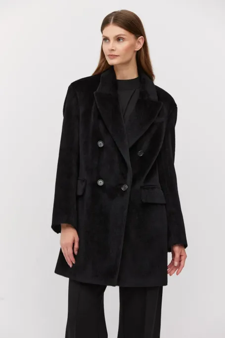 Jachetă neagră din alpaca baby suri