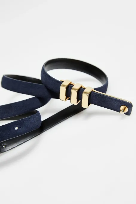 Curea din piele intoarsa albastru bleumarin