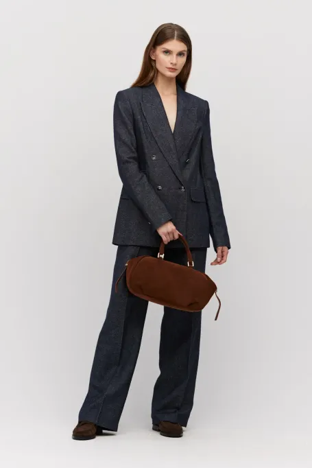 Pantaloni de costum gri din in și cașmir