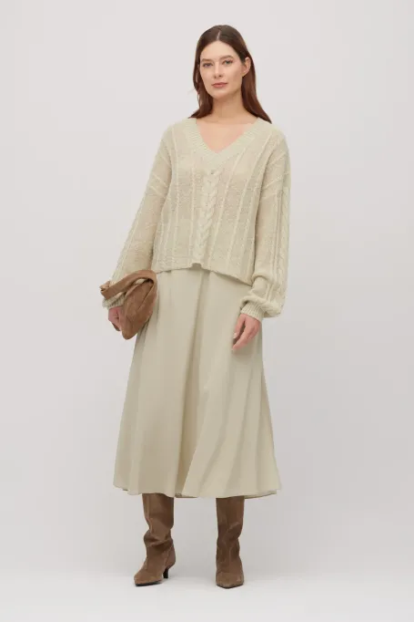 Pulover verde deschis din tricot liber cu lână de alpaca