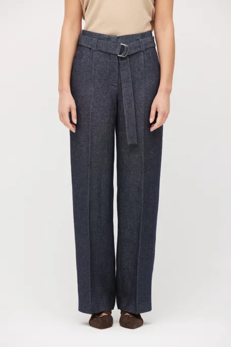 Pantaloni de costum gri din in și cașmir