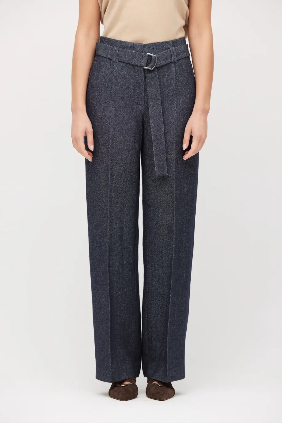 Pantaloni de costum gri din in și cașmir Pantaloni de costum gri din in și cașmir