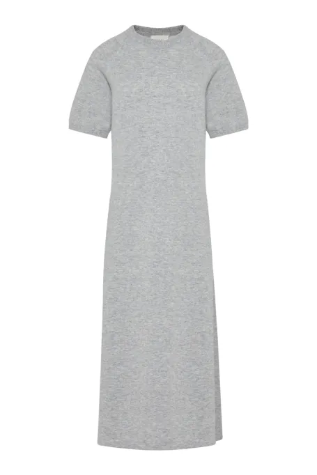 Rochie midi gri din lână merinos și cașmir Rochie midi gri din lână merinos și cașmir