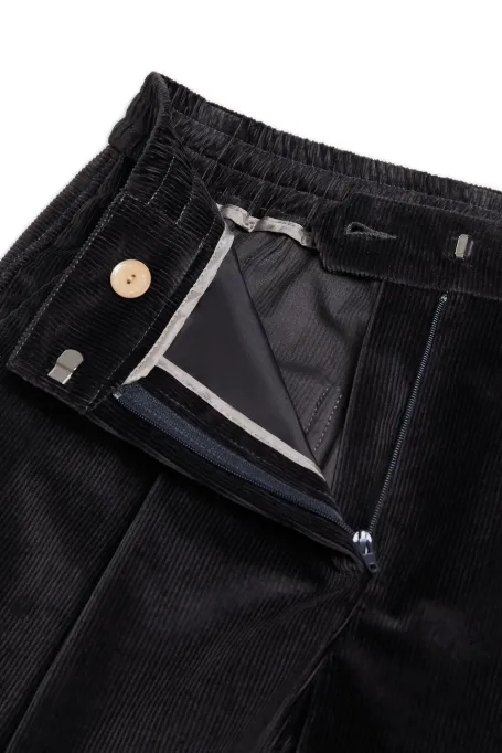 Pantaloni gri închis, lejeri, din catifea reiată din bumbac