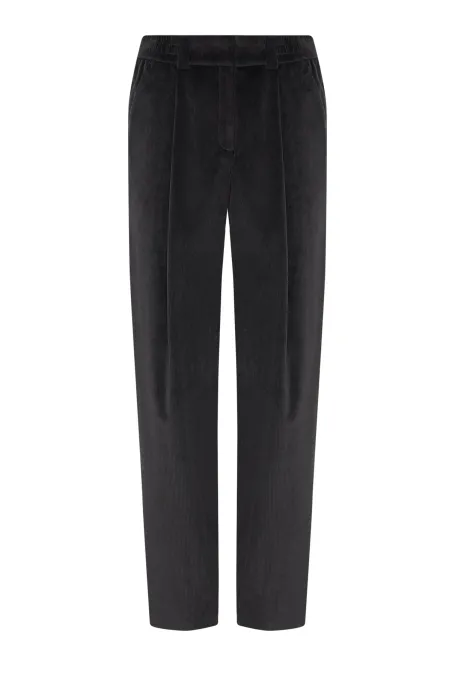 Pantaloni gri închis, lejeri, din catifea reiată din bumbac