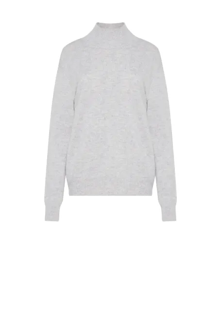 Pulover gri cu guler înalt și amestec de cașmir