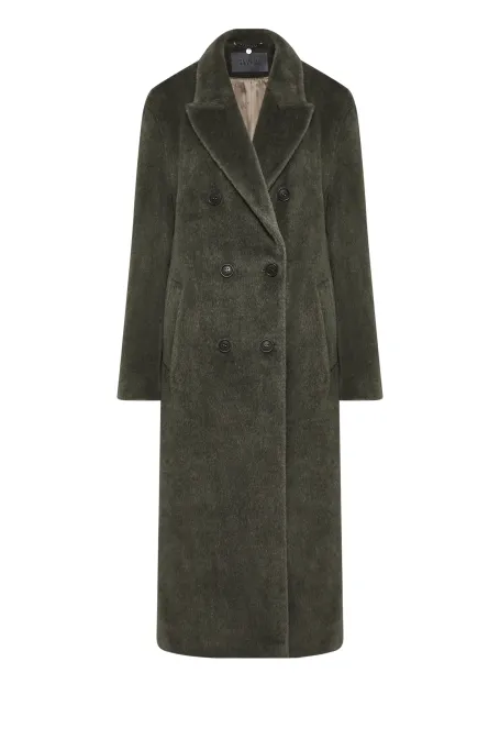 Haină verde militar cu puf de alpaca suri Haină verde militar cu puf de alpaca suri