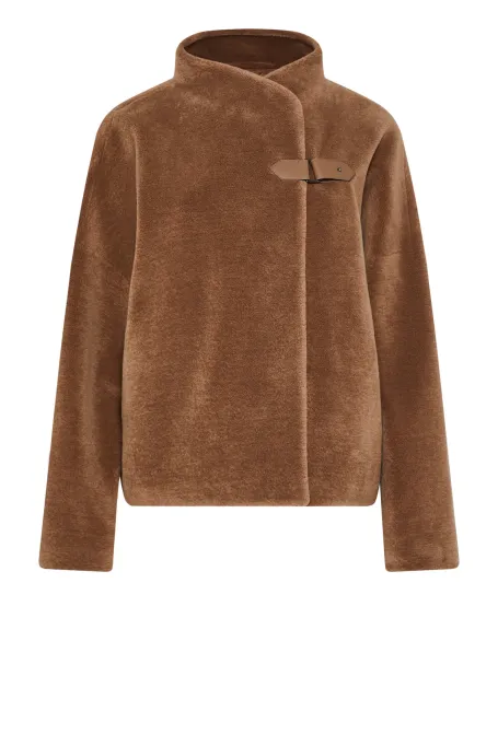 Jachetă scurtă maro din lână cu ursuleț de pluș