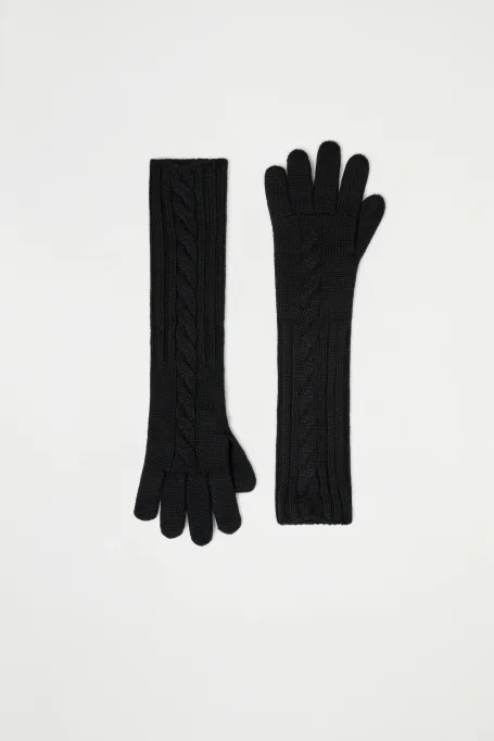 Mănuși lungi negre din lână merinos