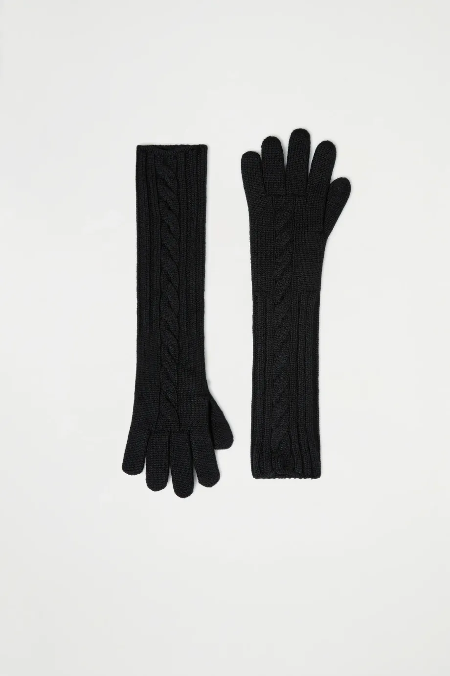 Mănuși lungi negre din lână merinos Mănuși lungi negre din lână merinos