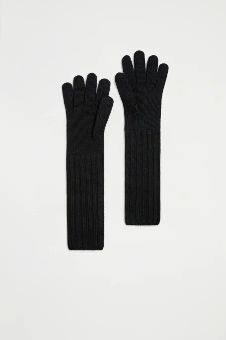 Mănuși lungi negre din lână merinos
