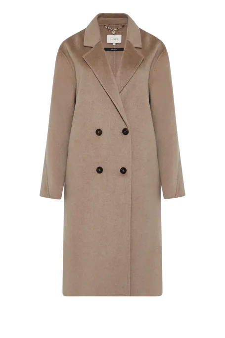 Palton maro deschis cu două fețe din cașmir și mătase